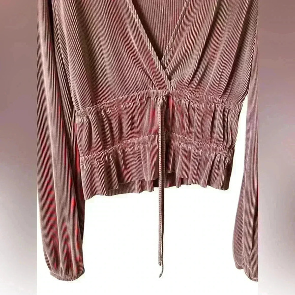 Zara Woman's Cropped Pleated Long Sleeve Top Pink Mauve - Picture 3 of 8